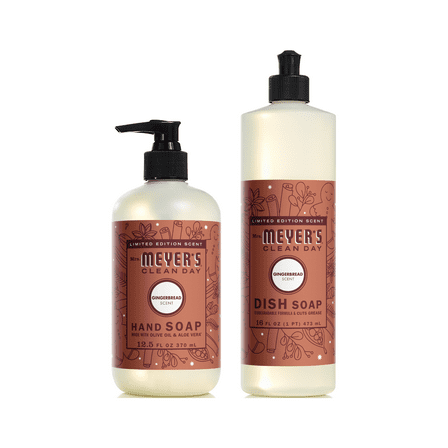 Mrs. Meyer’s Clean Day Gingerbread 2 Pack Variety, Liquid Hand Soap 12.5 fl oz, Dish Soap 16 fl oz, 1 ct