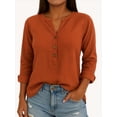 thumbnail image 2 of QUTETN 1/2 Pack Ladies Elegant Linen Blend Short Sleeve V-Neck Shirt Four Seasons Can Wear, 2 of 4