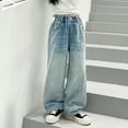 thumbnail image 2 of Toddler Jeans Girls 4T Cute Embroidered Pants Elastic Waist Wide Leg Jeans Casual Fashion Demin Pants With Pockets Blue,5-6 Years, 2 of 5
