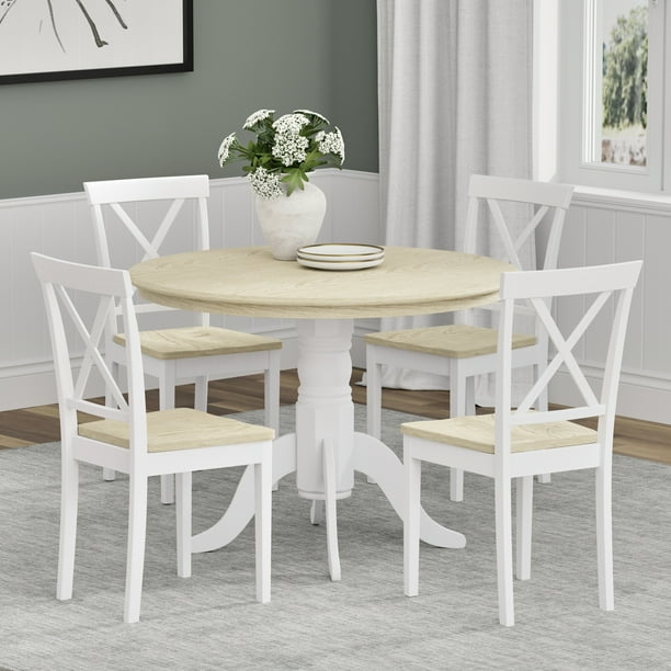 5PC 42" Round Pedestal Dining Table + XBack Dining Chairs Dining