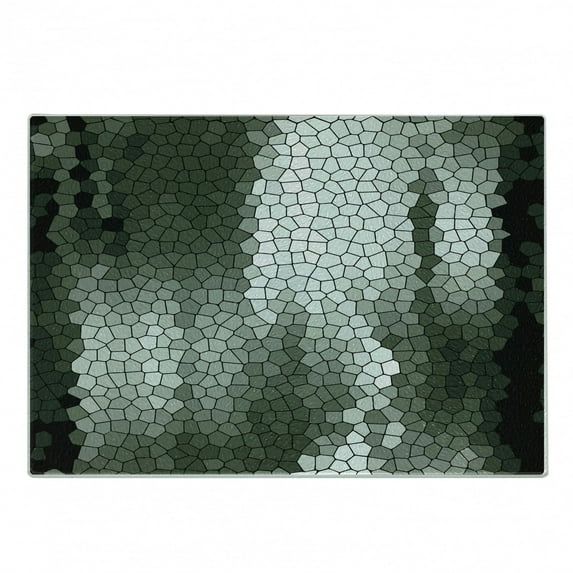 Abstract Cutting Board, Mosaic Pattern Green and White Tones Geometric Graphic Pixelated Texture, Decorative Tempered Glass Cutting and Serving Board, Small Size, Multicolor, by Ambesonne