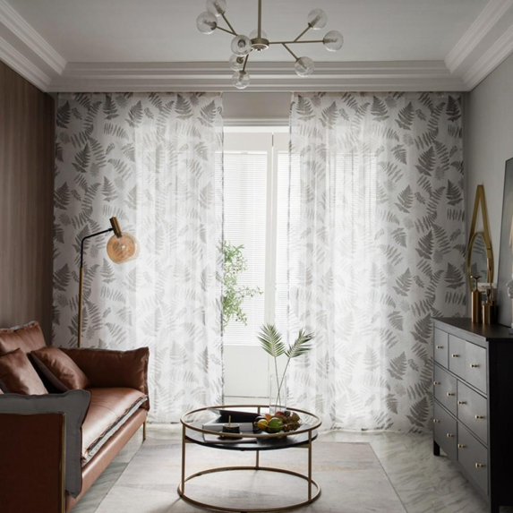 Bullpiano 200x100CM Floral Sheer Curtains,for Living Room Bedroom Curtains for Kitchen Printed Tulle for Curtains Drapes Door Fabric (Gray)