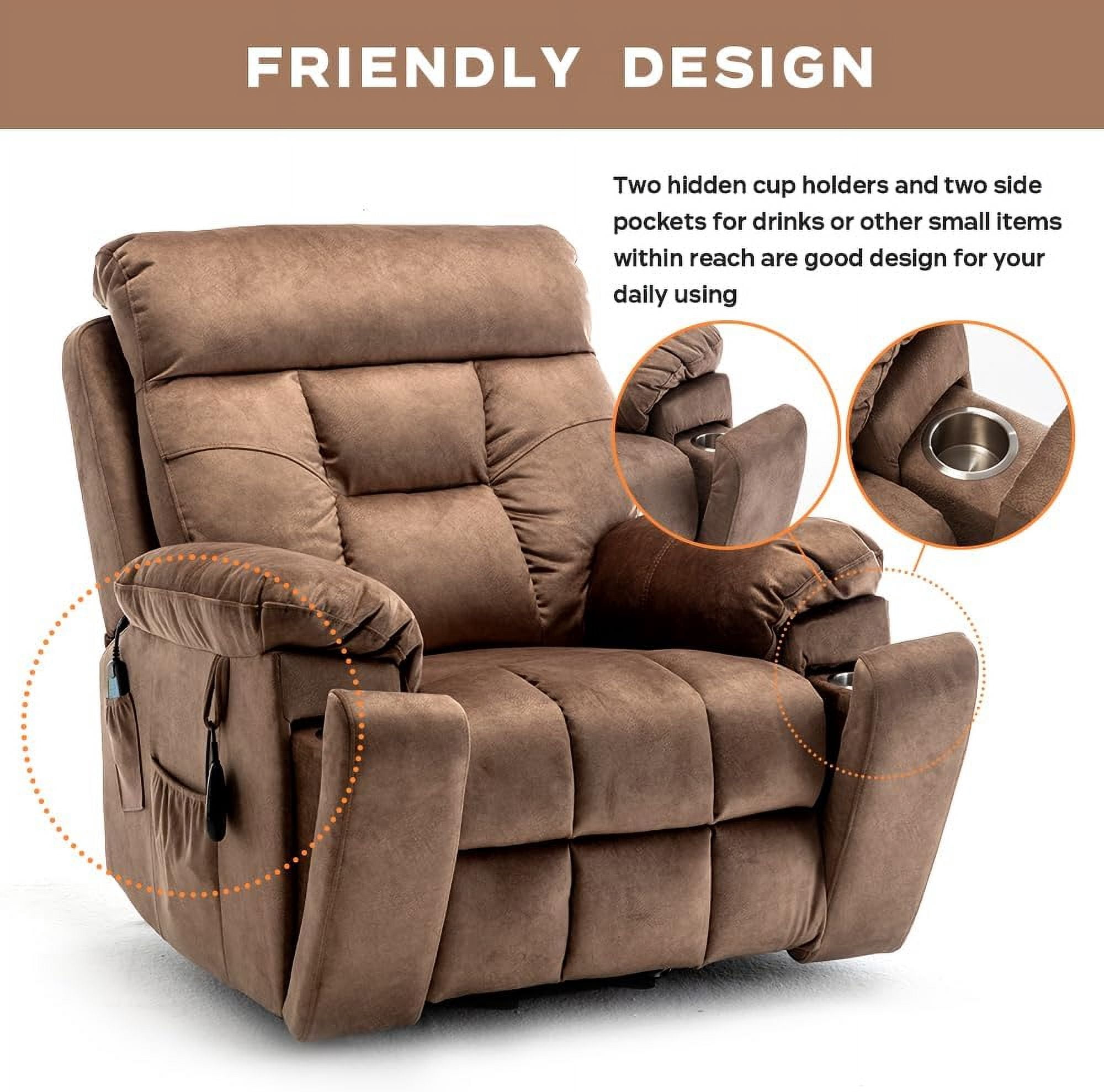LITVZ 26in Extra Wide Recliner Chair for Big Man 400lbs, Oversized Power Lift Chair with Heat and Massage Hidden Cup Holder, Overstuffed Velvet Stand Up Recliner Lift Chairs for Elderly