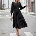 thumbnail image 6 of Fall Spring Women Dress Long Lantern Sleeves A-line Patchwork Round Neck Solid Color Pleated Bohemian Style Midi Dress Party Dating Dress, 6 of 8