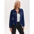 thumbnail image 2 of DARING DIVA Women's Button Down Collar Ruffle Hem Peplum Jean Jacket M Dark Blue, 2 of 7