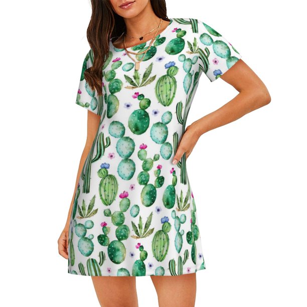 Easygdp Cactus Plants1 Camisón de manga corta para mujer, informal, estampado