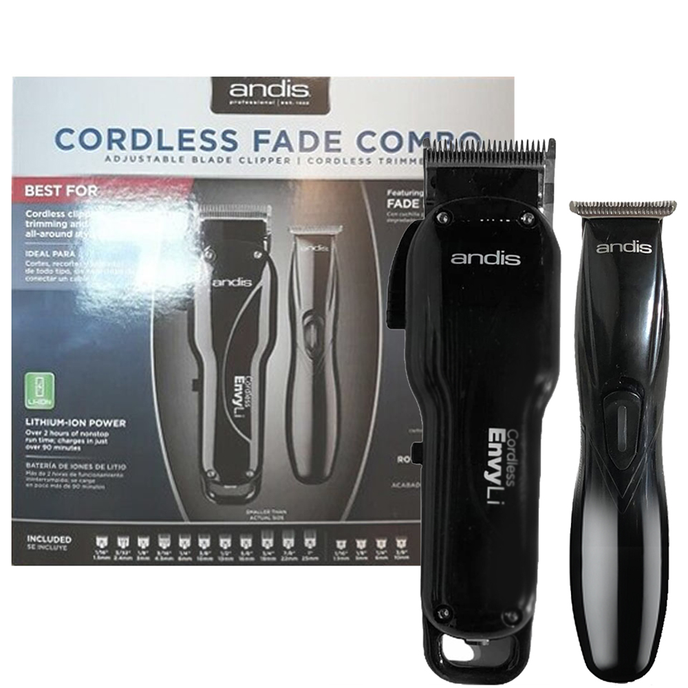 Andis Fade Combo Envy Li Adjustable Blade Clipper and Slimline T-Blade  Trimmer 75020 with Comb