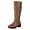 Brown, variant on Knee High Riding Boots Women Vintage Leather Buckle Strap Chunky Heel Dress Long Boots Side Zipper Round Toe Tall Motorcycle Boots Yellow 9