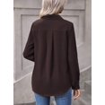 thumbnail image 2 of Womens Chocolate Brown Long Sleeve Casual Button Down Shirt, 2 of 6