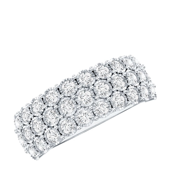 Rosec Jewels Lab Grown Diamond Half Eternity Wedding Band - Thick Diamond Band Ring - EF-VS Quality Certified, 925 Sterling Silver, US 4.00