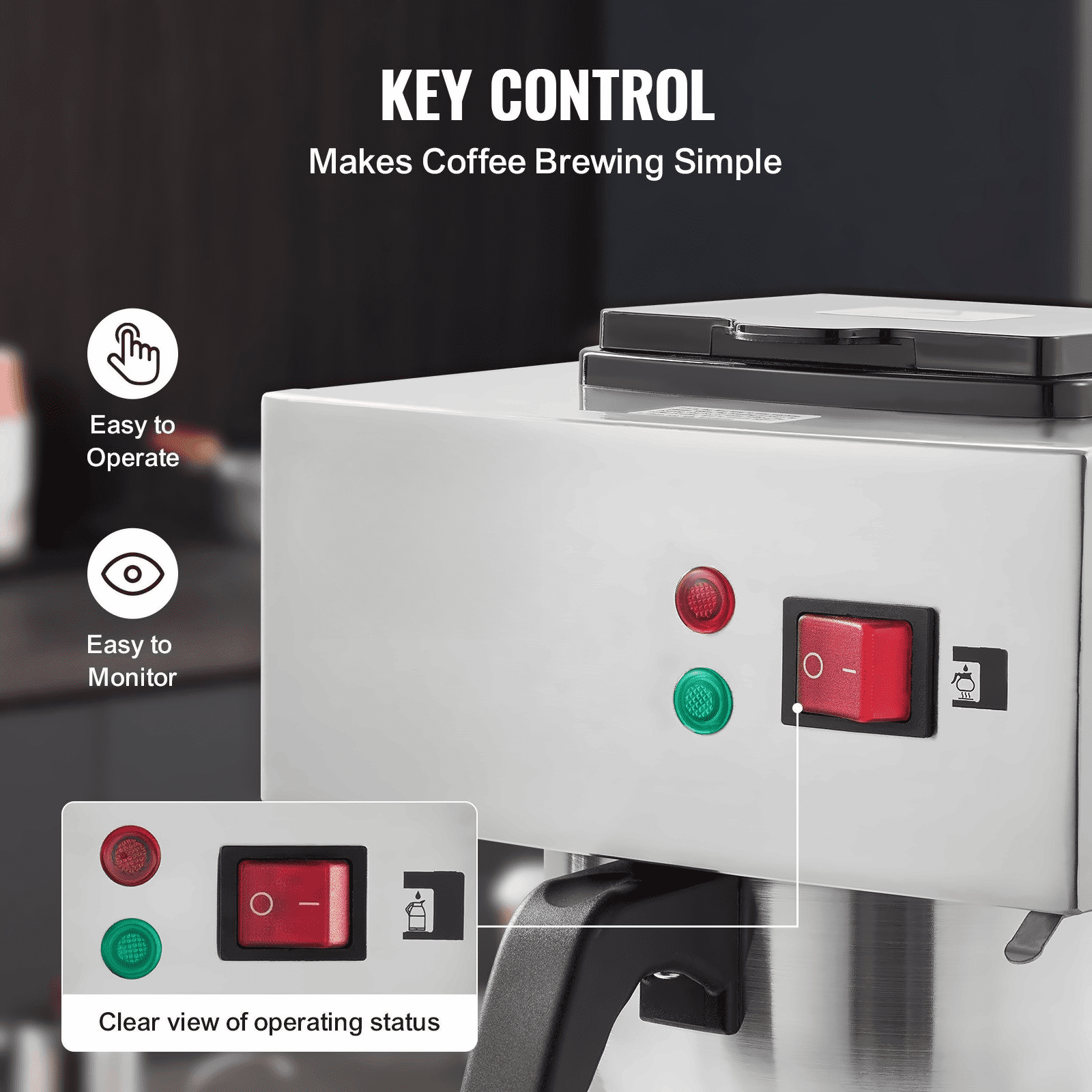 Commercial Coffee Maker 12 Cup, Office Drip Coffee Machine with 3 Carafes