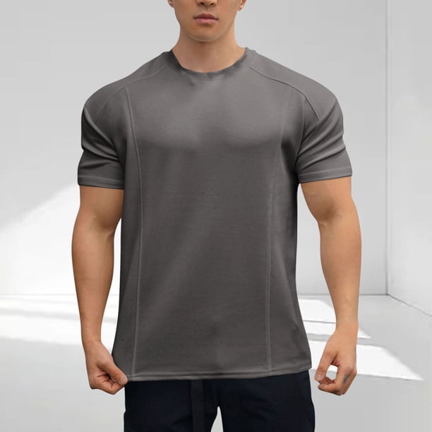 Tops para hombre, blusas y camisas de cuello redondo y manga corta para hombre, blusas casuales de color liso con cuello redondo y manga corta, blusas deportivas de moda para hombre, blusas de poliést