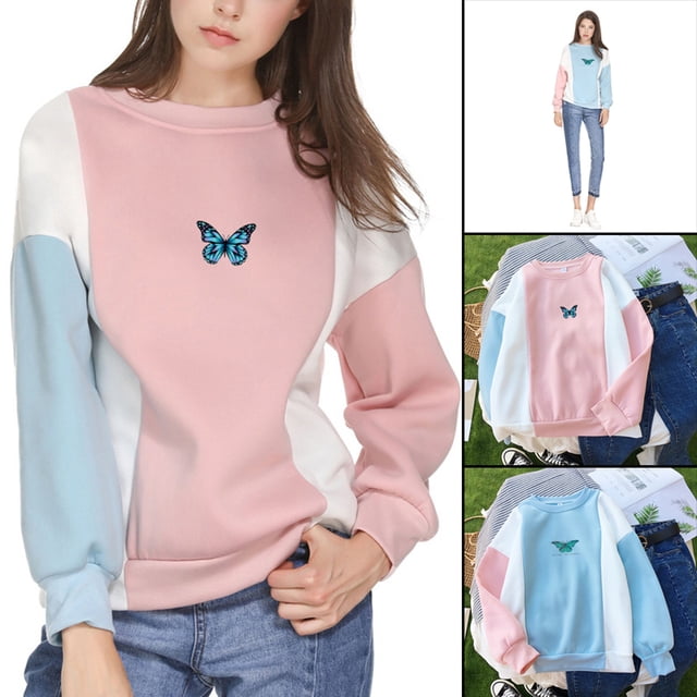 CAROOTU Sweat à Imprimé Papillon Manches Longues Col Rond Ample Décontracté Unisexe pour Automne Hiver