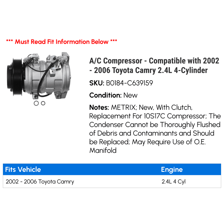A/C AC Compressor Fits For Toyota Sienna 2004 2005 2006 V6 3.3L 3.5L 97310