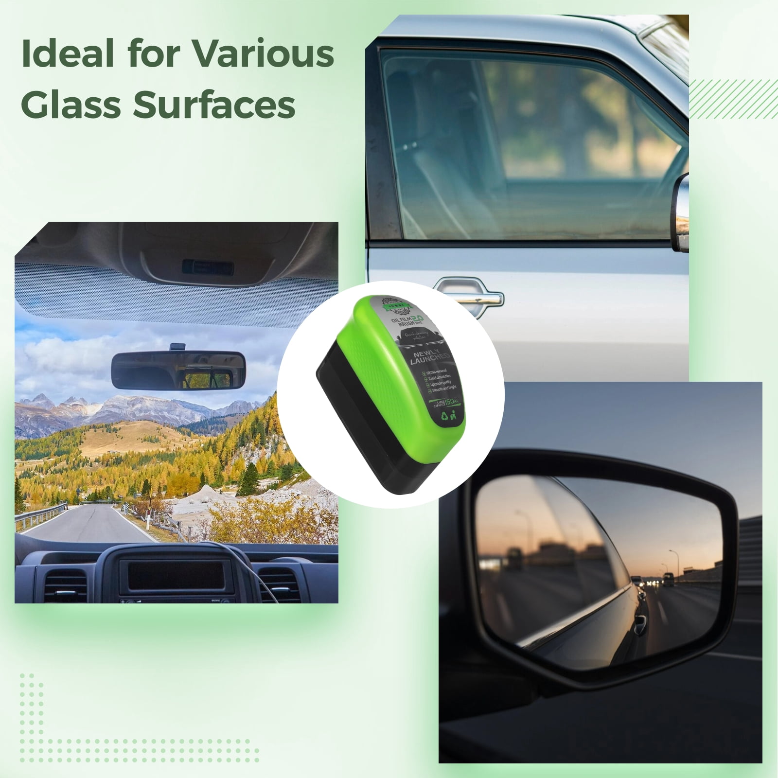 Car Windshield Cleaner, 3Pcs Glass Oil Film Remover Kit with Towels for Auto Glass Coating & Car Detailing