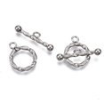 2Set 201 Stainless Steel Toggle Clasps Textured Ring Stainless Steel