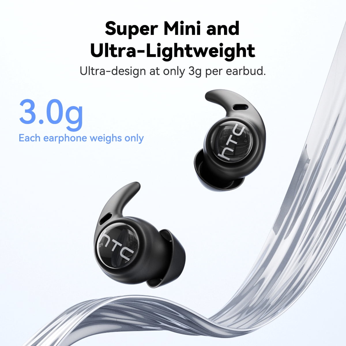 HTC NE76 Sleep Earbuds, Ultra Thin Bluetooth 6.0 Wireless Earbuds for Side Sleepers with AI Translation and Noise Reducing Design, Black