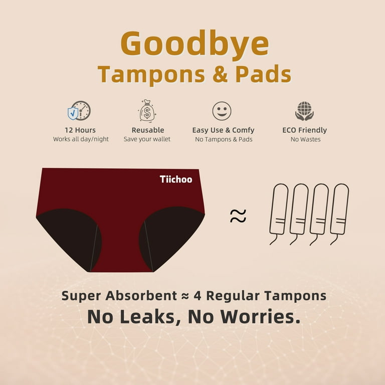 TIICHOO Period Underwear for Women Silky Soft Absorbent Hipster Panties  Teen Menstrual Underwear 3 Pack (Medium, Black/Burgundy/Charcoal Gray)