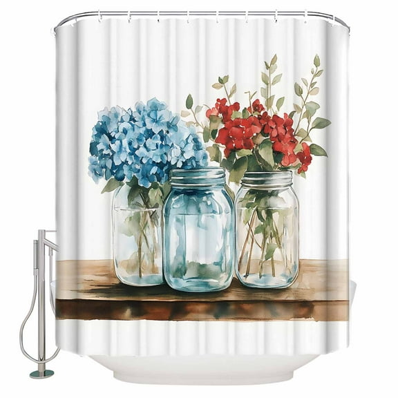 Small Stall Shower Curtain 36x72 Inch Narrow Half Size Spring Flowers Bath Curtains Bathroom Decor Red Blue Bottle Floral Watecolor Eucalyptus Waterproof Fabric Shower Curtain Set with Hooks 36 Inch