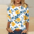 thumbnail image 2 of 3/4 Length Sleeve Womens Tops Color Block Print Crew Neck Shirts Loose Fit Going Out Tops Business Dressy Casual Tunic Blouses 2026 Summer Basic Tees Beach Vacation Outfits, 2 of 5