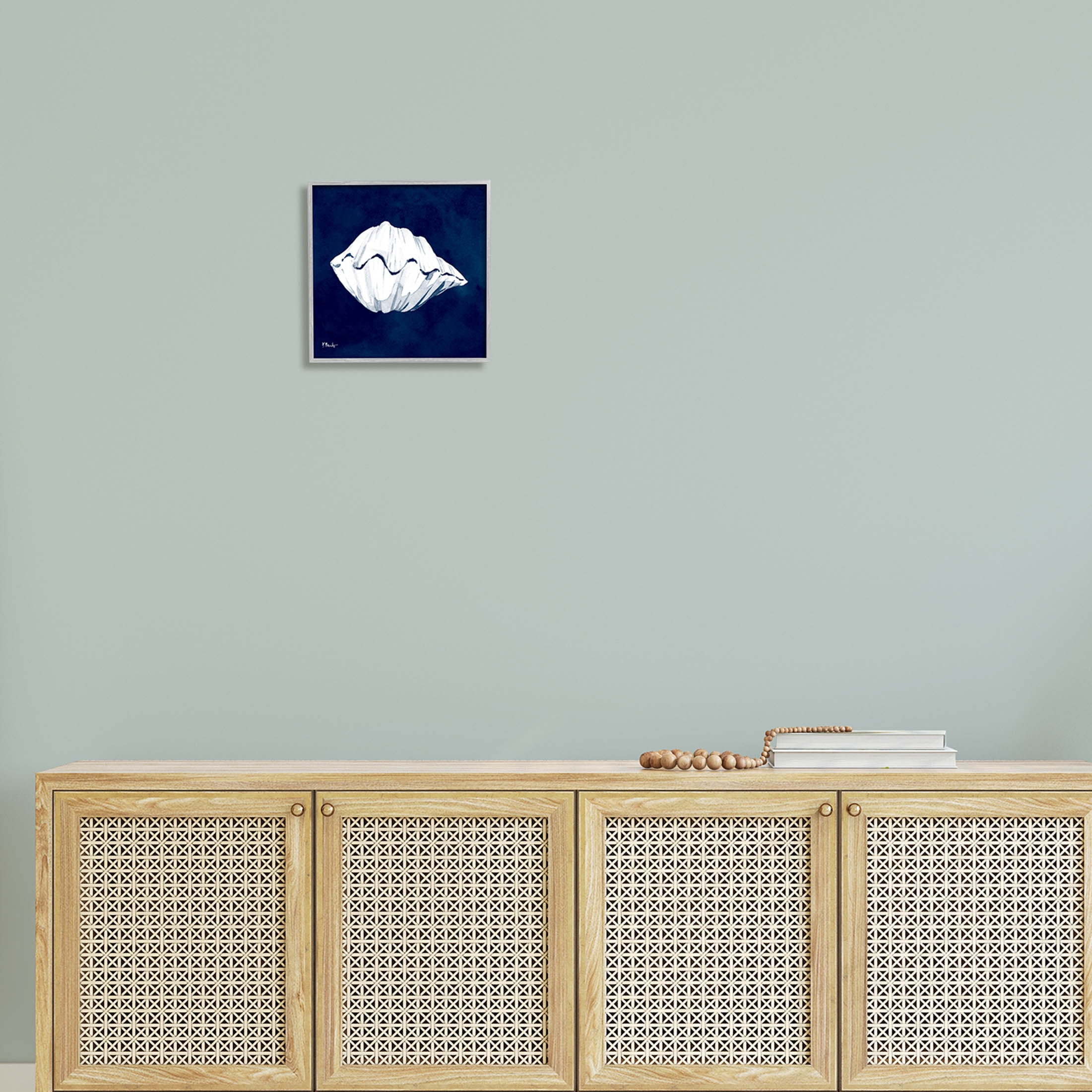 Stupell Industries Cyanotype Shells Coastal Clam Graphic Art Gray Framed Art Print Wall Art, Design by Paul Brent
