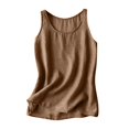 thumbnail image 3 of Dazajoo Plus Size Linen Tank for Women Summer Casual Sleeveless Round Neck Tops Loose Lightweight Vacation Shirts,Brown,XXL, 3 of 4