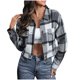 thumbnail image 2 of Chaquetas y abrigos casuales sin capucha de manga larga para mujer Camisa a cuadros a rayas con doble bolsillo Camisa a cuadros de longitud media Artículo nuevo de primavera y otoño Chaqueta de poliés, 2 of 3