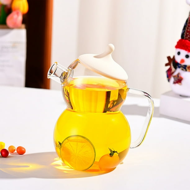 Hervidor frío de vidrio de alto borosilicato | Jarra de agua con diseño de muñeco de nieve calentable con asa | Dispensador de bebidas de gran capacidad | Resistente al calor | 20x8x8cm | 1 Pieza