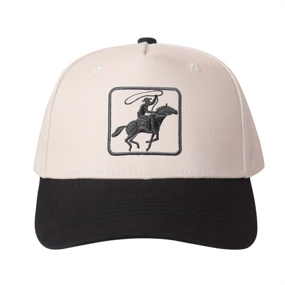 Horseman & Shepherd Embroidered Baseball Cap - Color-Blocked Adjustable Sun Hat with Western-Inspired Design, Casual Unisex Cap for Everyday Style
