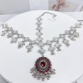 thumbnail image 5 of Vintage Headband for Women Adjustable Head Chain Cubic Zirconia Forehead Jewelry Jhumka Tassels Bridal Wedding Accessories Indian Festival Headpiece for Prom Special Occasions (Red, Silver), 5 of 6