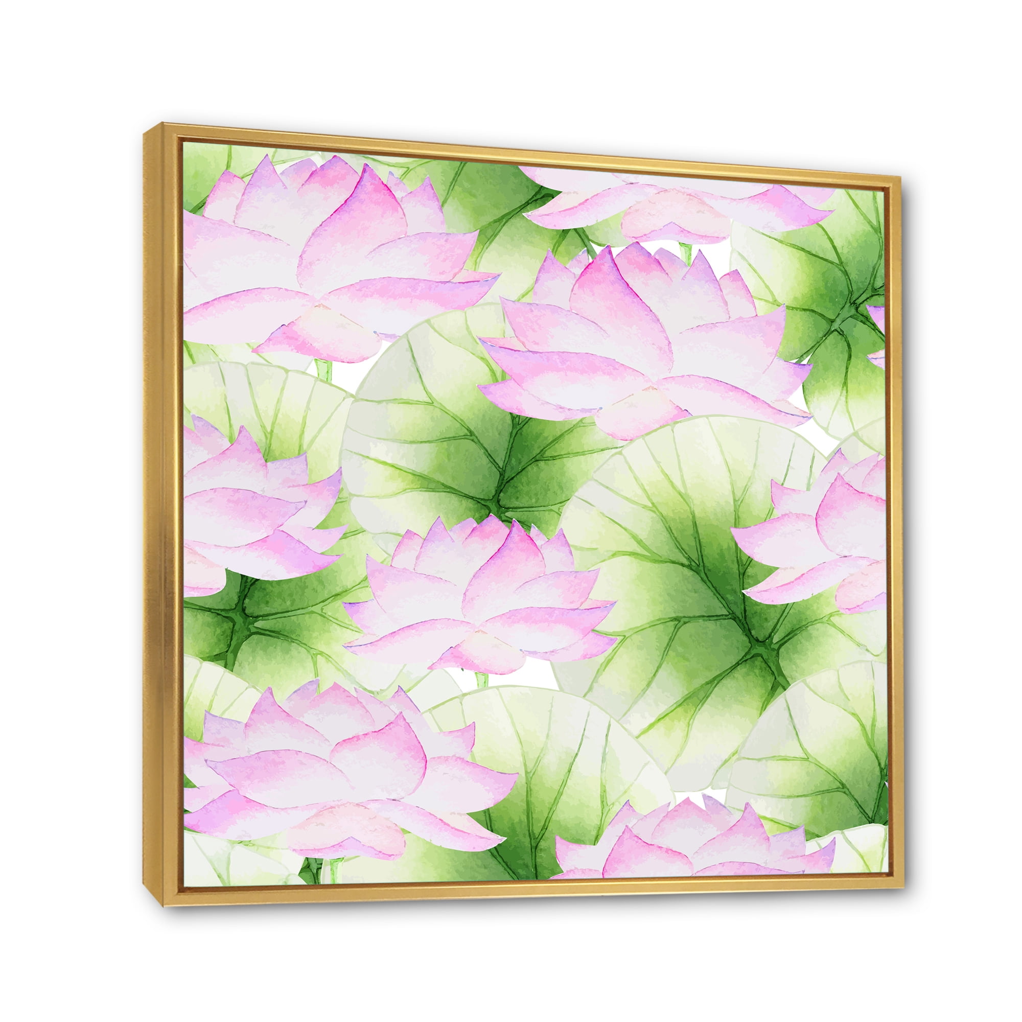 Ancient Pink Lotuses In The Pond IX 36 in x 36 in Framed Painting Canvas Art Print, by Designart