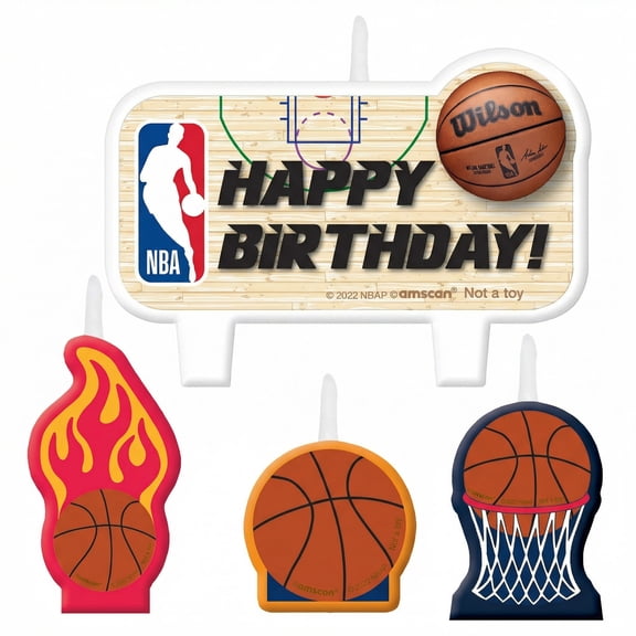 Amscan NBA Official Basketball Theme Birthday Candle Set, 1 Large and 3 Small Candles, 4 Count