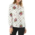 thumbnail image 4 of INSPIRE CHIC Women's Tie Ruffled Neckline Polka Dots Floral Blouse Tops S White, 4 of 8