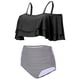 thumbnail image 3 of Top de bikini corto de dos piezas con volantes y hombros descubiertos para mujer con parte inferior estampada y recortada Adepaton FLD-2260, 3 of 4