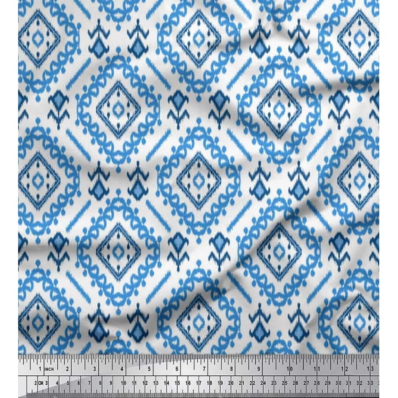 Soimoi Poly Georgette Fabric Ethnic Ikat Decor Fabric Printed Yard 52 Inch Wide