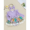 thumbnail image 3 of FOCUSNORM Baby Girls Autumn Romper Dress Long Sleeve Floral Embroidery Tulle Patchwork Romper with Headband, 3 of 9