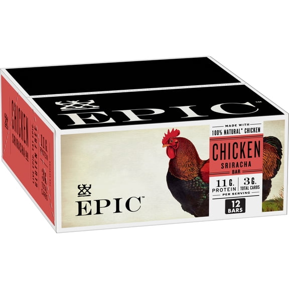 EPIC Chicken Sriracha Bars, Keto and Paleo Friendly, Whole30 Approved, 12 Ct, 15.6 oz