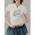 thumbnail image 6 of Raccmtaty Women T-shirt, Crew Neck Short Sleeve Graphic Print Summer Tops Streetwear for Casual Daily, 6 of 7