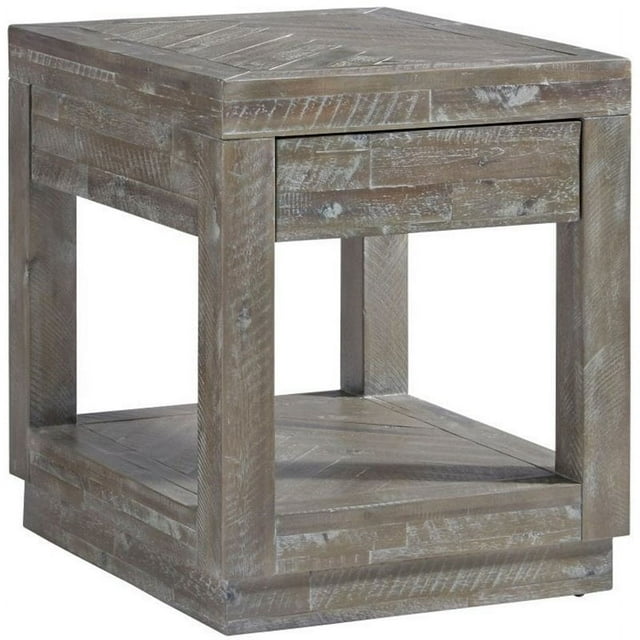 Modus Herringbone 1 Drawer Solid Wood End Table in Rustic Latte