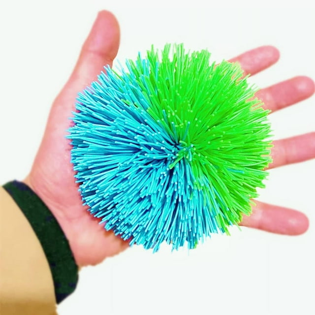 Bola Grande de Silicona EDUCATION THROUGH PLAY Azul Verde con Cuerda Arco Iris de 4.5 Pulgadas