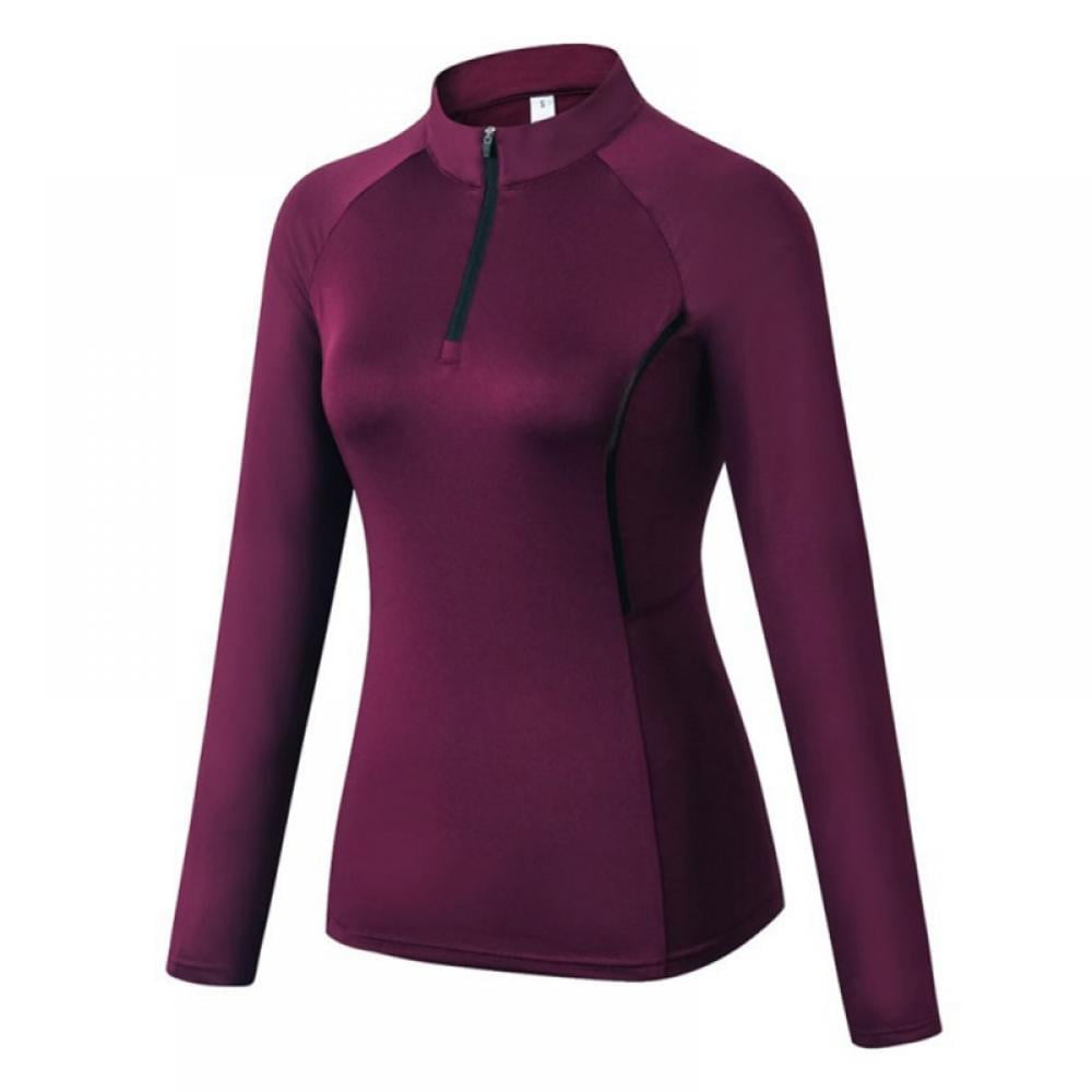Women Quarter Zip Pullover Yoga Running Shirts T-Shirt Long