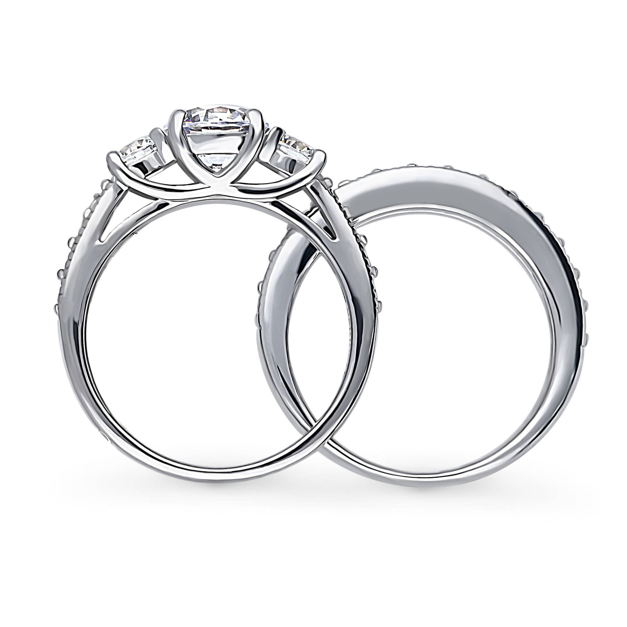 BERRICLE Sterling Silver 3-Stone Wedding Engagement Rings 1.25 Carat Round Cut Cubic Zirconia CZ Ring Set for Women, Rhodium Plated Size 8.5