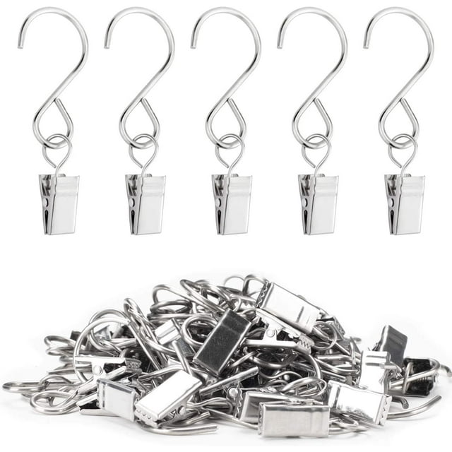 ORUYROP 30PCS Stainless Steel S Hook Hanging Clips, Gutter Hangers for Party String Light Curtain Clips for Hanging Curtain Christmas Ornament Photos Art Craft Display in/Outdoor Decoration,S