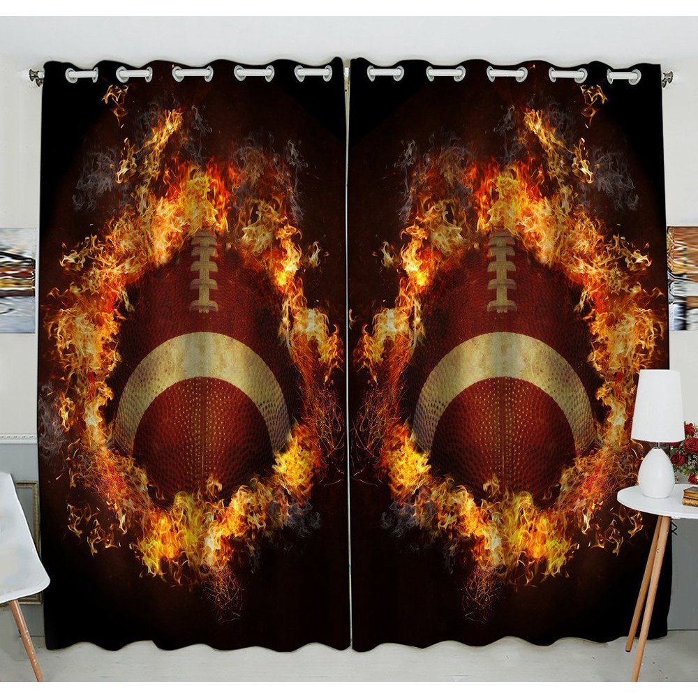 GCKG Flaming American Football Window Curtain Kitchen Curtain Window