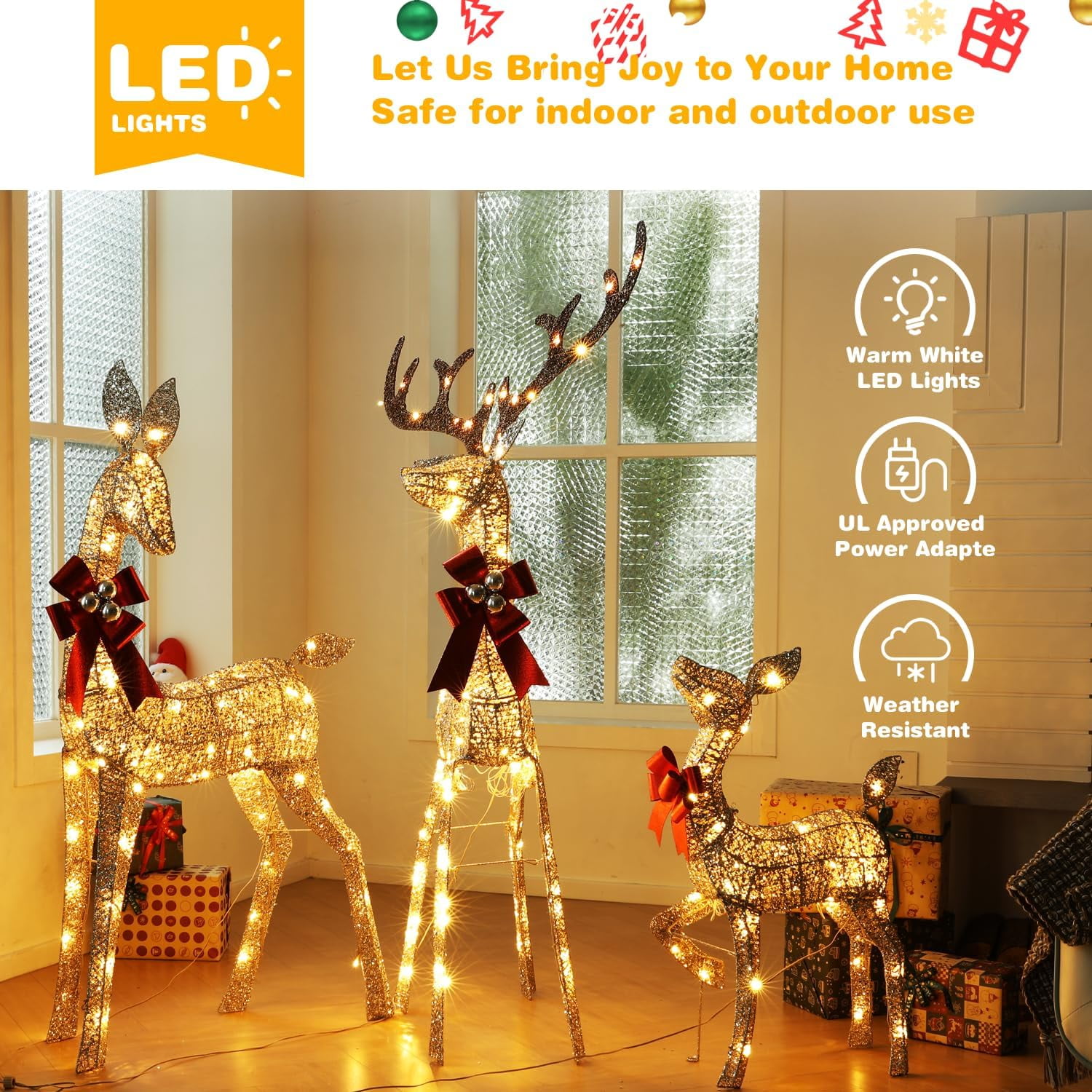 CC Christmas Decor 3-Piece Light Deer Family Christmas Sleigh Outdoor Yard Decoration 52.25