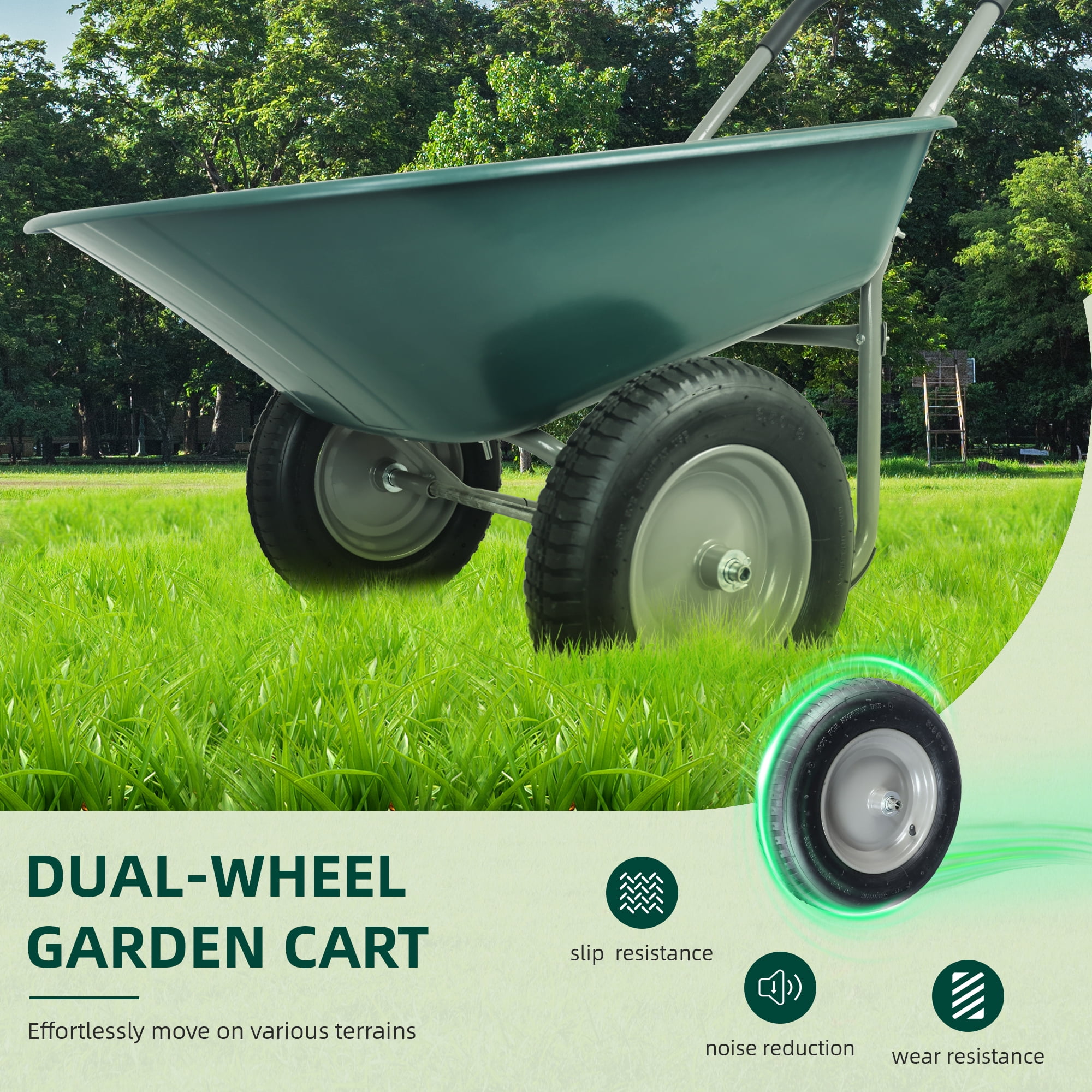 BalanceFrom Dual-Wheel Garden Wheelbarrow with Pneumatic Tires and Reinforced Structure - 50"L x 27"W x 26"H, 300 lbs Capacity, Easy Assembly