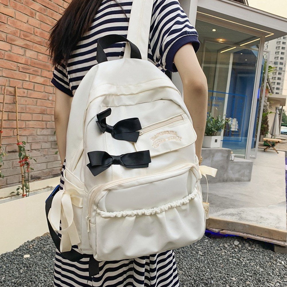 Yvsxxv Backpack, Women's Casual Bow Aesthetic Daypack, White