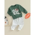 thumbnail image 3 of Nituyy Toddler Boys 2PCS Pants Sets Long Sleeve Letter Rugby Print Tops and Drawstring Pants Sets, 3 of 9