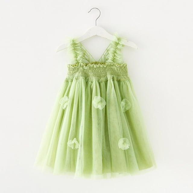 LEEy-world Cadeaux pour Bébé Fille Enfants Tout-Petits Filles Printemps Été Robe Princesse Sans Manches en Coton Coloré, Vert