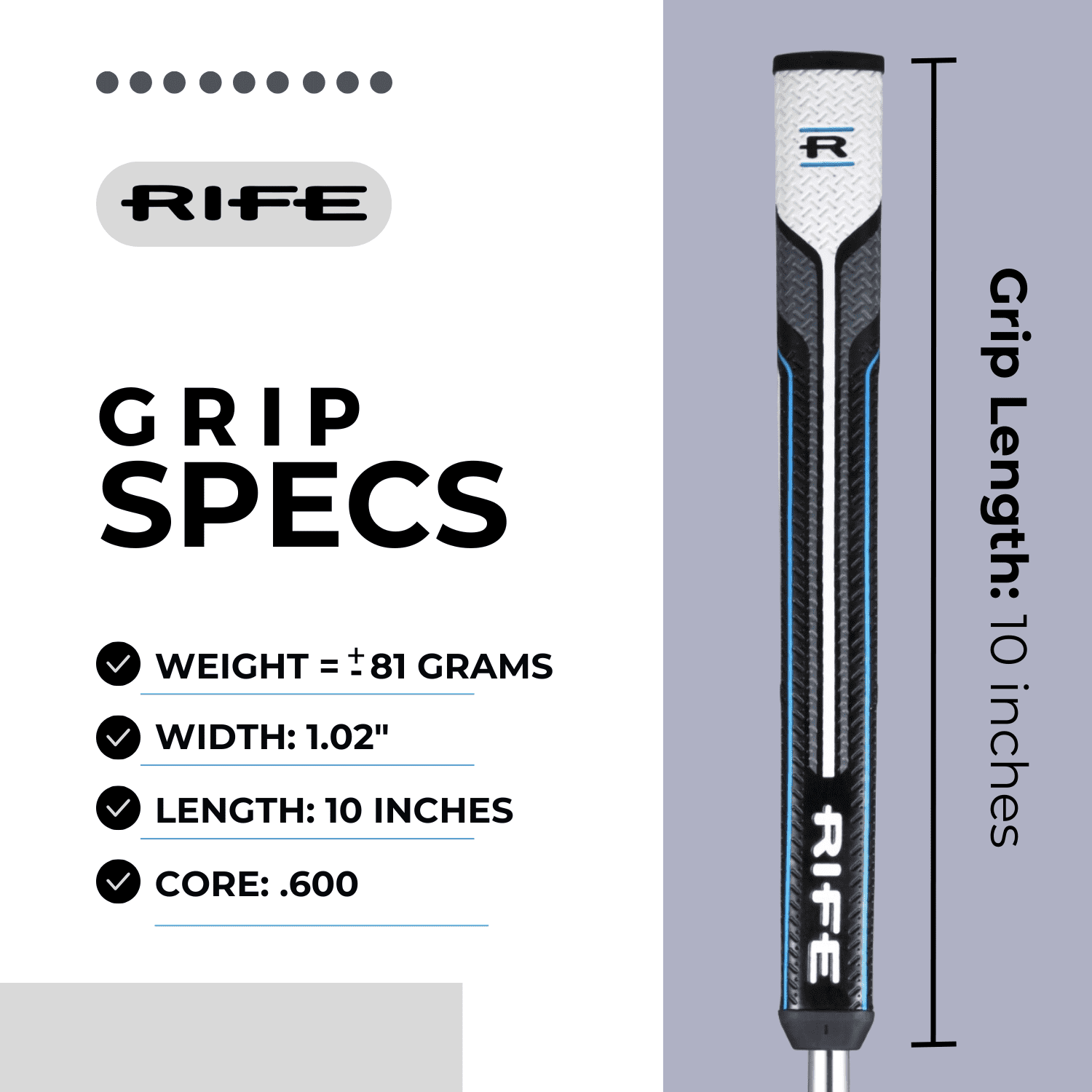 20 PACK Rife RG 2.0 Pistol Style Golf Putter Grip Bulk Pack (10 Inches Long)